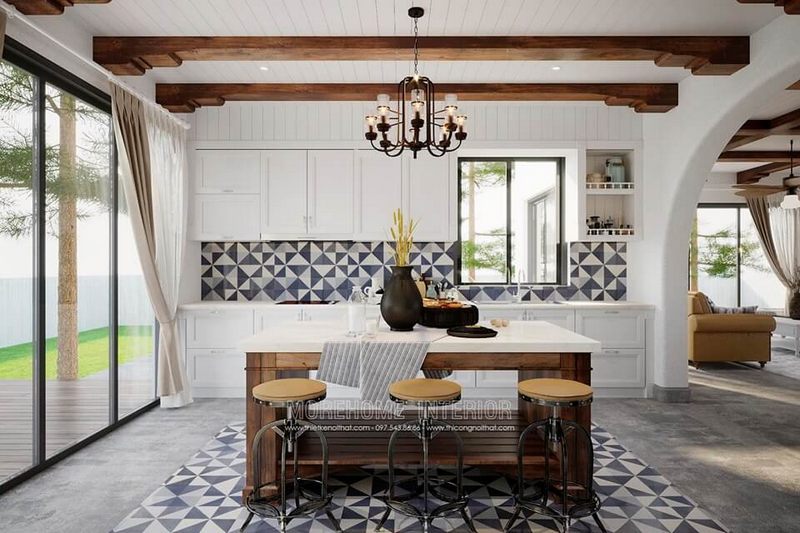 Đá nhân tạo hàn quốc ốp bàn đảo bếp màu trắng